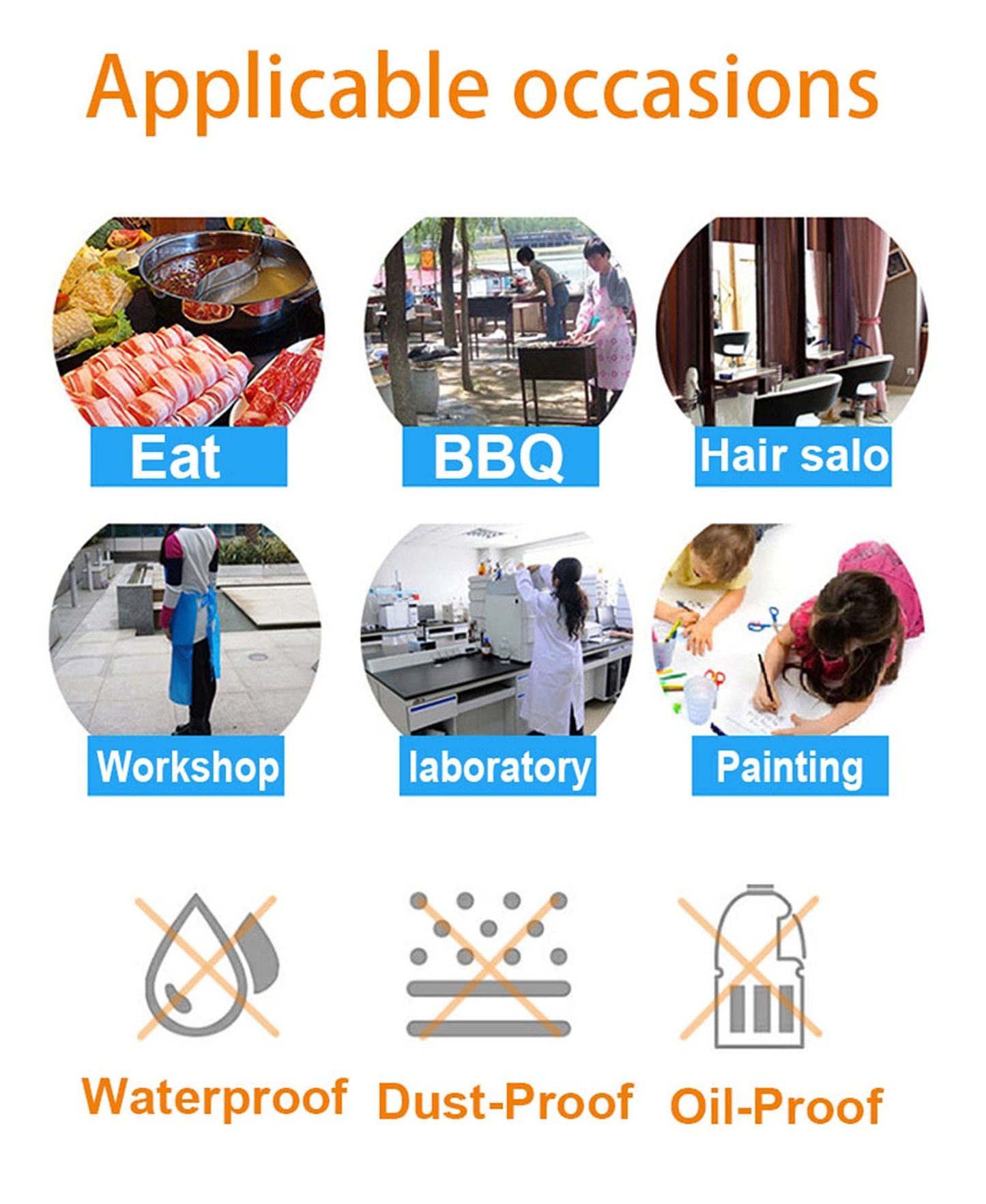 Disposable Aprons (50 Count), Plastic apron for Painting Party, Cooking, Housework, Picnic etc.