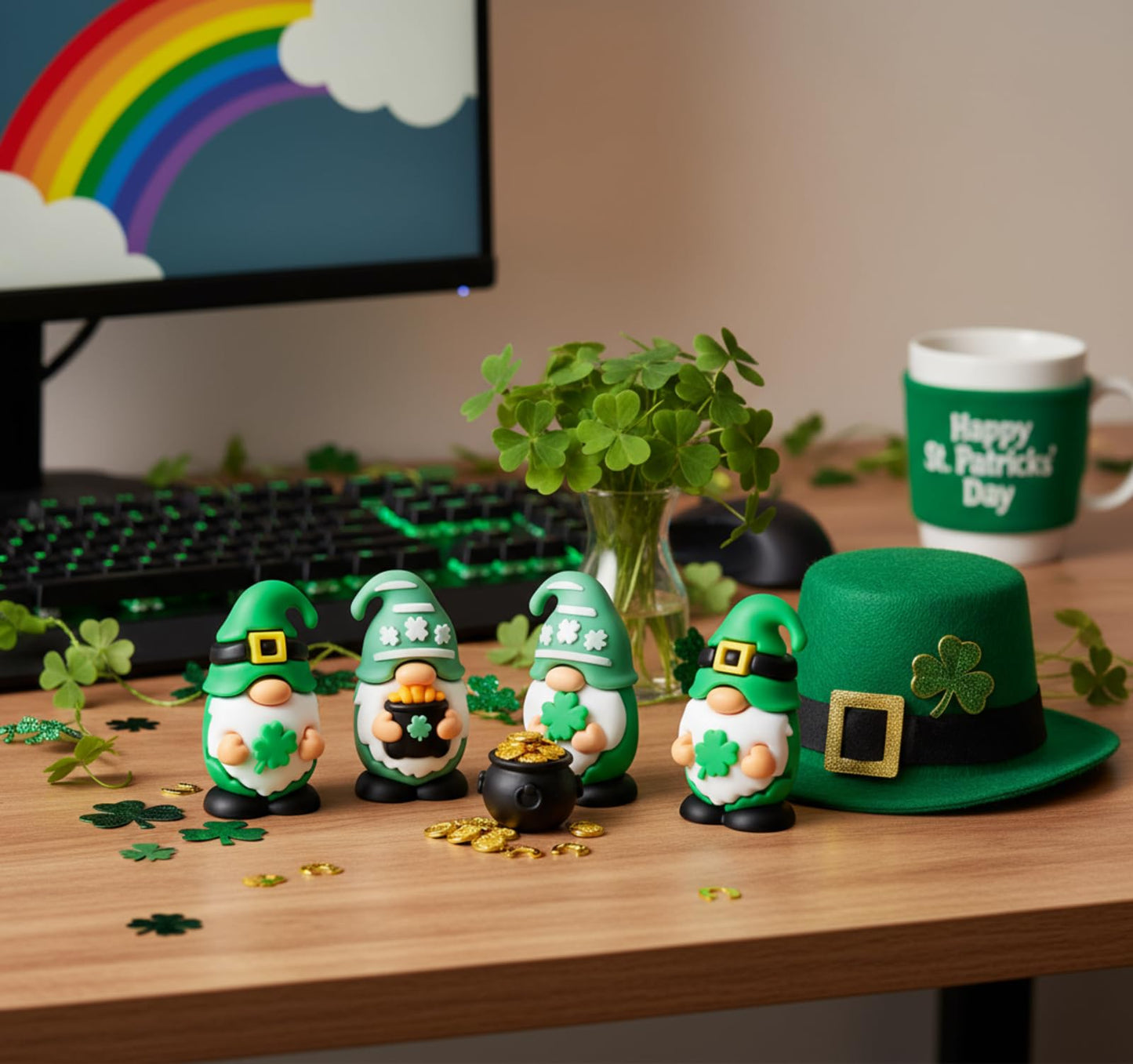 50 Pcs Mini St Patrick's Day Gnomes Bulks 1.57 Inch PVC Gnomes Figurine Gifts St Patrick's Day Collectible Figurines for Home Tabletop Farmhouse Shelf Decorations