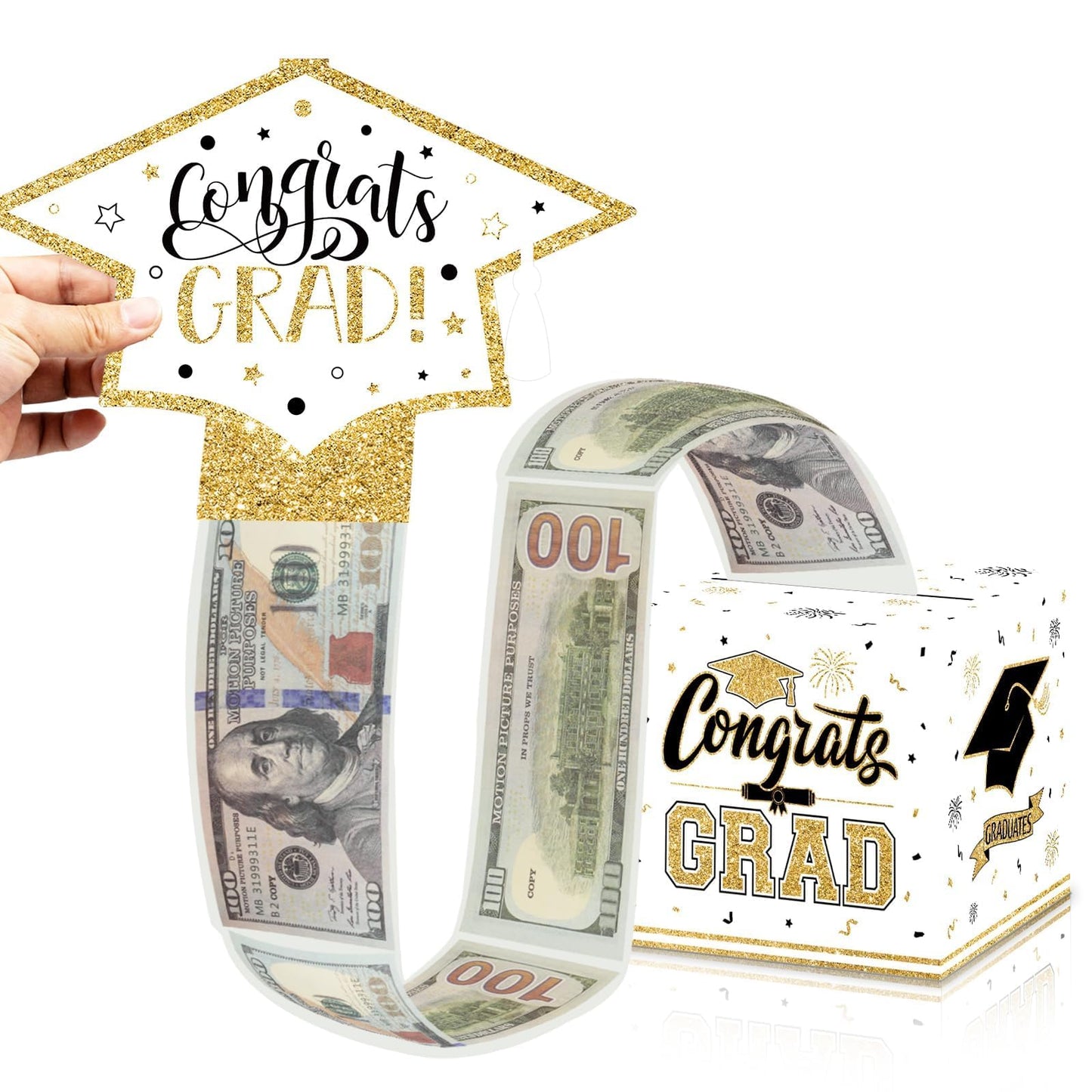 VABAMNA Class of 2026 Graduation Money Box for Cash Gift Pull, Funny Surprise DIY Cash Gift Idea Kit Graduation Money Holder for School Congrats Grad Party Favors, White Gold