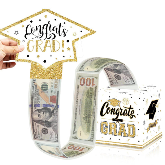 VABAMNA Class of 2026 Graduation Money Box for Cash Gift Pull, Funny Surprise DIY Cash Gift Idea Kit Graduation Money Holder for School Congrats Grad Party Favors, White Gold
