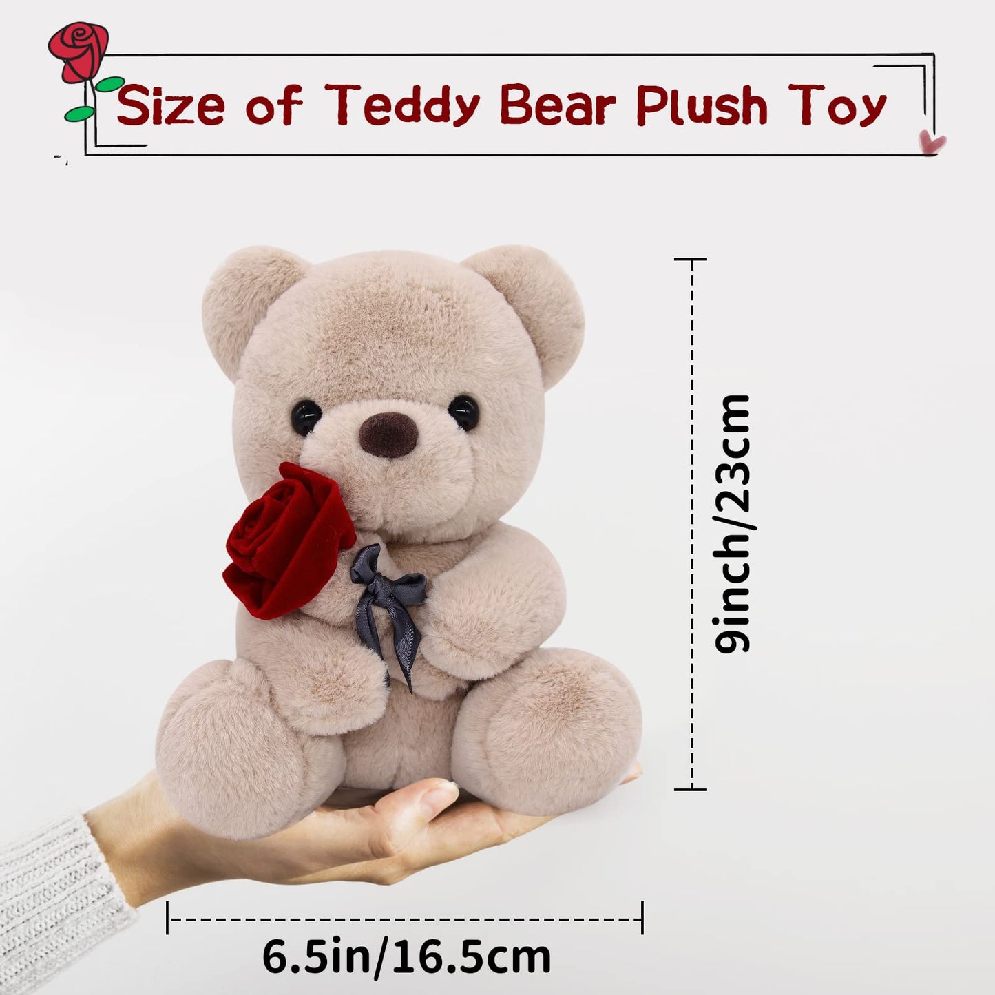 Teddy Bear Stuffed Animals with Rose, 9Inch Valentines Day Teddy Bear, Valentines Day Gift for Girlfriend Boyfriend Kids, Kawaii Bear Plush, Anniversary,Birthdays Present