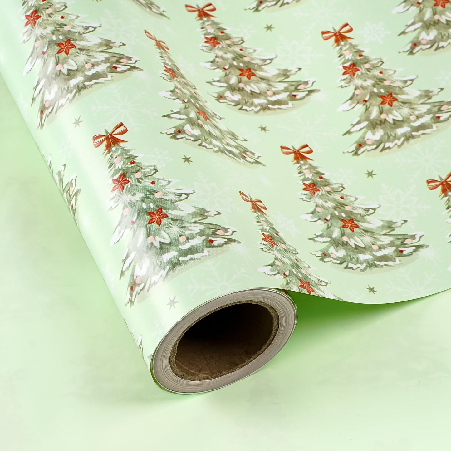 30 Inch Jumbo Reversible Christmas Wrapping Paper - 30 Inch x 33 Feet - Light Green Christmas Tree Wrapping Paper for Xmas Holiday, Party Celebration