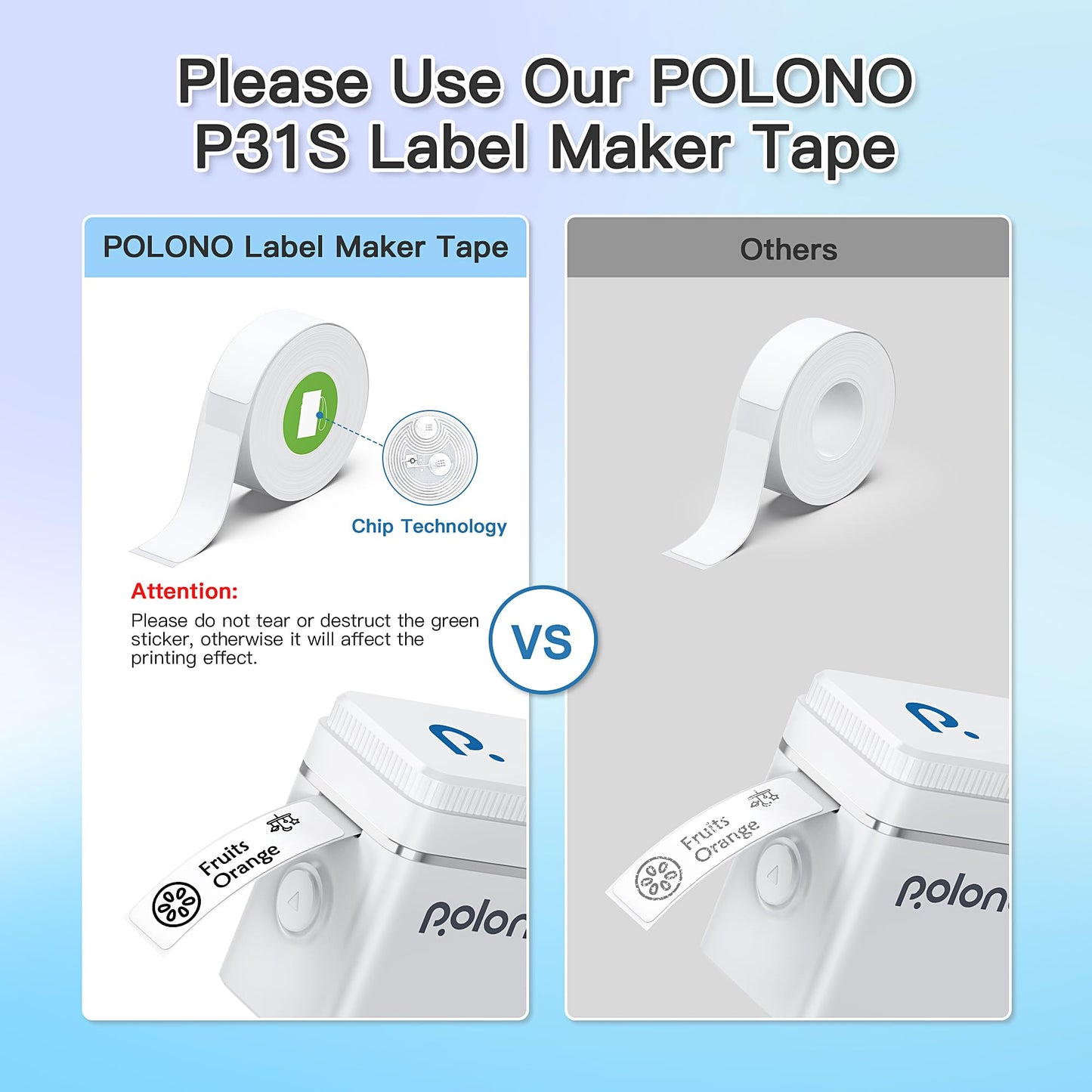 POLONO P31S Label Maker Machine with Tape, Portable Thermal Printer, Portable Bluetooth Label Printer for Organizing Storage Office Home, Sticker Maker Mini Label Maker with Multiple Templates, White