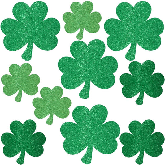 Mini Glitter Green Shamrock Paper Cutouts (4" - 7") Pack Of 10 | Perfect Decorations For St. Patrick's Day Celebrations, Irish-Themed Parties & DIY Crafts