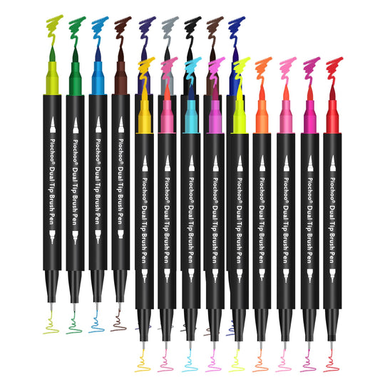 18 Colors Dual Tip Markers, Fine Point & Brush Tip for Adult Coloring Books, No Bleeding, Art Supplies