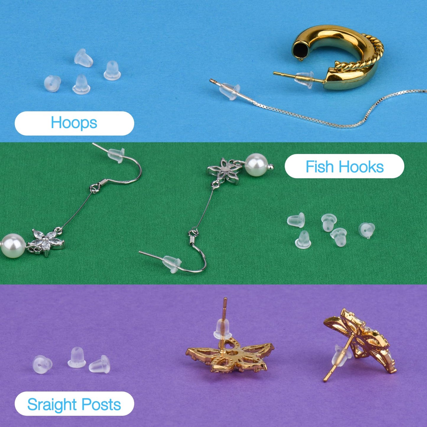Earring Backings, Rubber Earring Backs for Stud Earrings for Women, Backs for Fish Hook Earrings (100 Pieces)