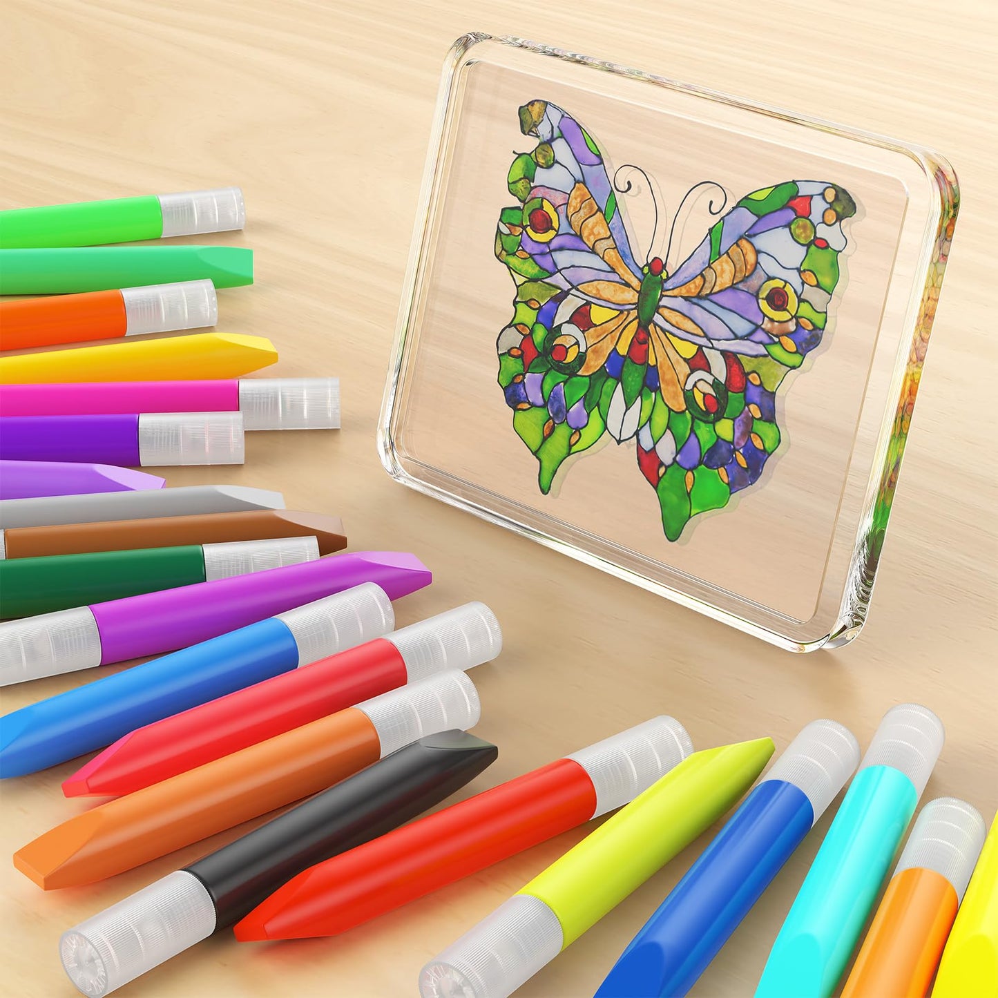 HBorna 48 Pcs Suncatcher Paint Pens Stained Glass Paint Pigment Window Art Pens Suncatcher Paint Crafts Sets (10ML Each,24 Colors)