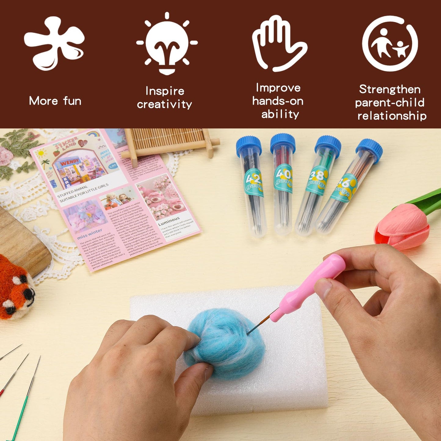 45 Pcs Needle Felting Tools, 4 Size 40 Pcs Wool Felting Needles with Plastic Handles, Needle Felting Supplies for Adult DIY Felting Wool Craft