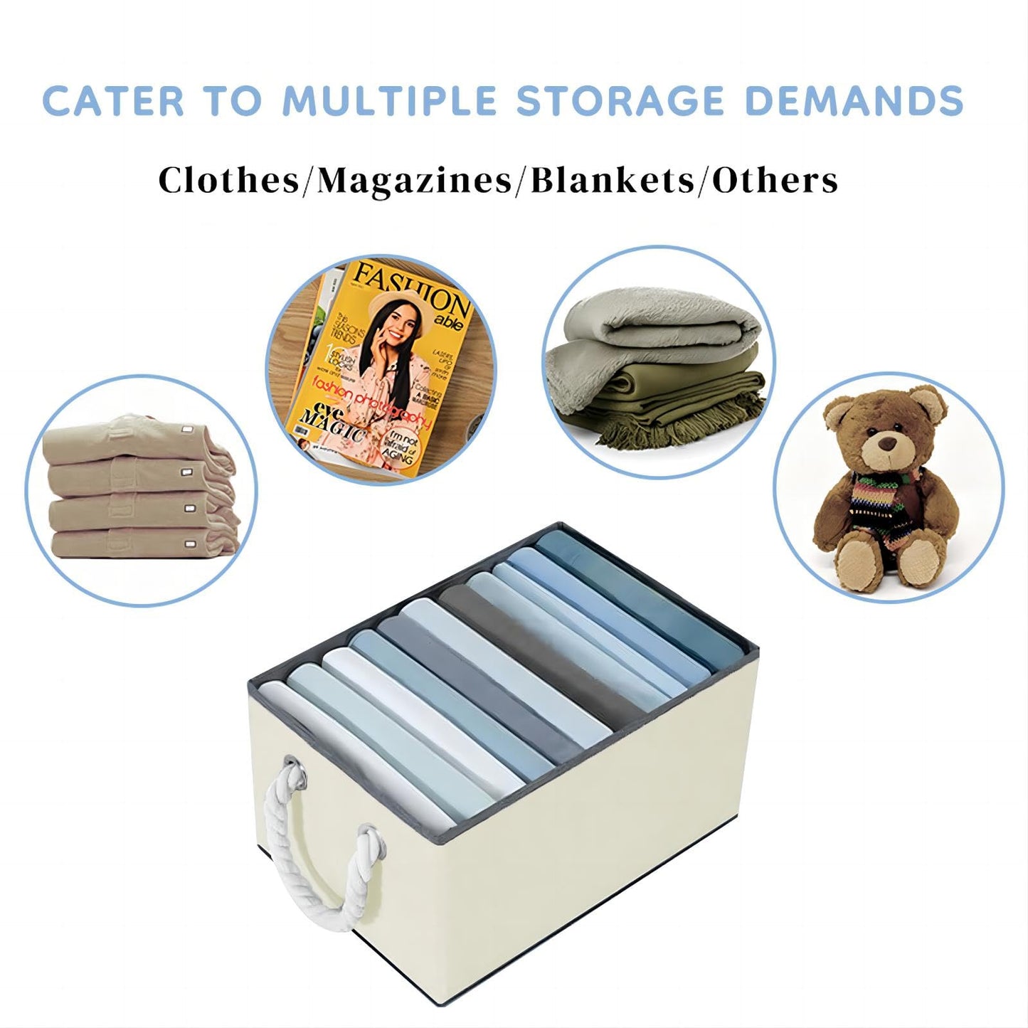 Large Fabric Storage Bins for Shelves with Handles 3 Pack | Storage Baskets for Organizing and Cloth Bins | Folding Rectangle Closet storage bins for Cloth and Magazine,Beige,15"W x 10.5"D x 8.5"H