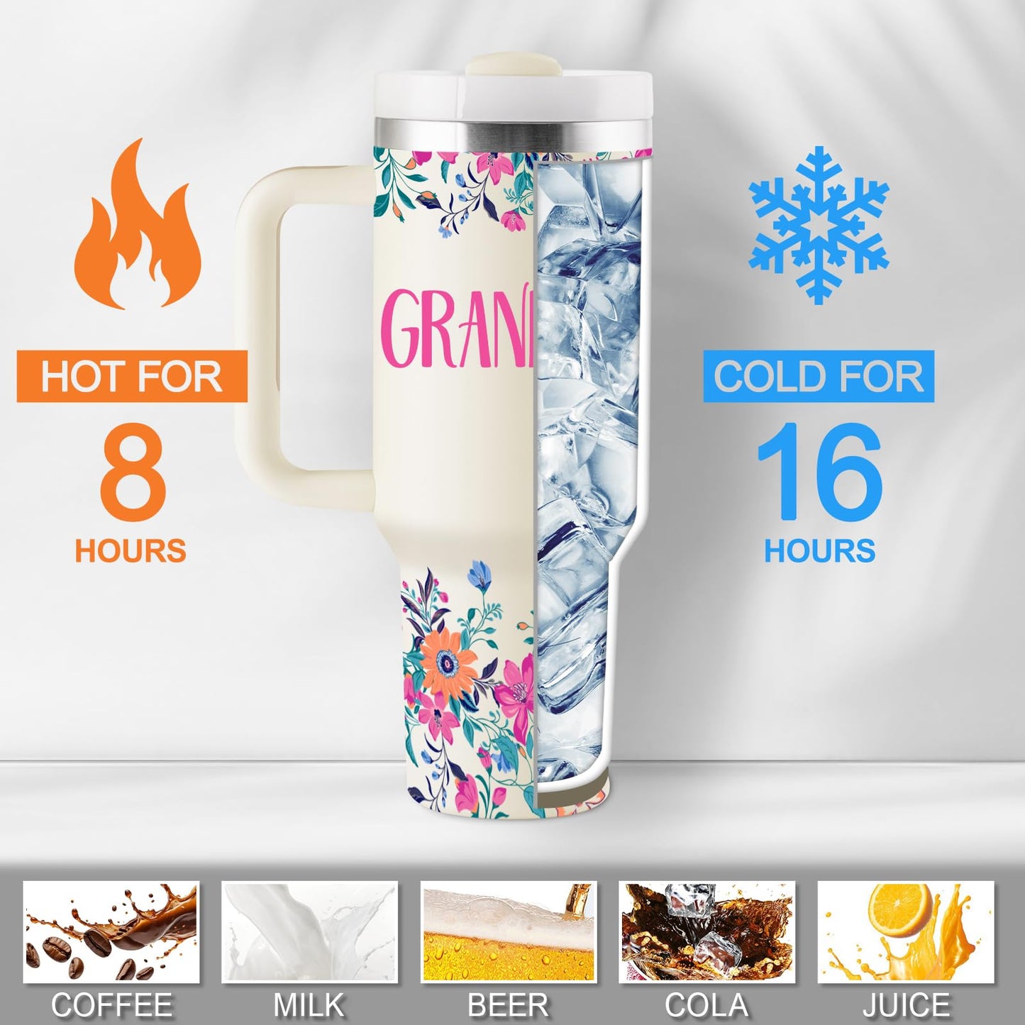 ROSTANTEN Grandma Gifts Mothers Day Gifts for Grandma Great Grandmother Birthday Gift Ideas Best Grandmother Gift from Granddaughter Grandson 40oz Travel Cup Insulated Tumbler with Lid & Straw