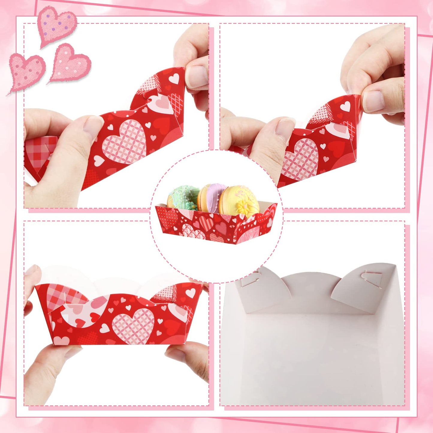 60 Pcs Valentines Food Tray Party Supplies Paper Disposable Food Plates Galentines Decoration Pink Heart Love Paper Tray for Valentine Mother's Day Wedding Birthday Party Supplies