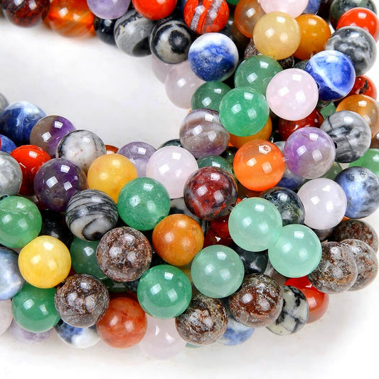 Zenkeeper Natural Gemstone Beads for Jewelry Making 6 MM Mixed Assorted Colorful Gemstones Loose Stone Beads