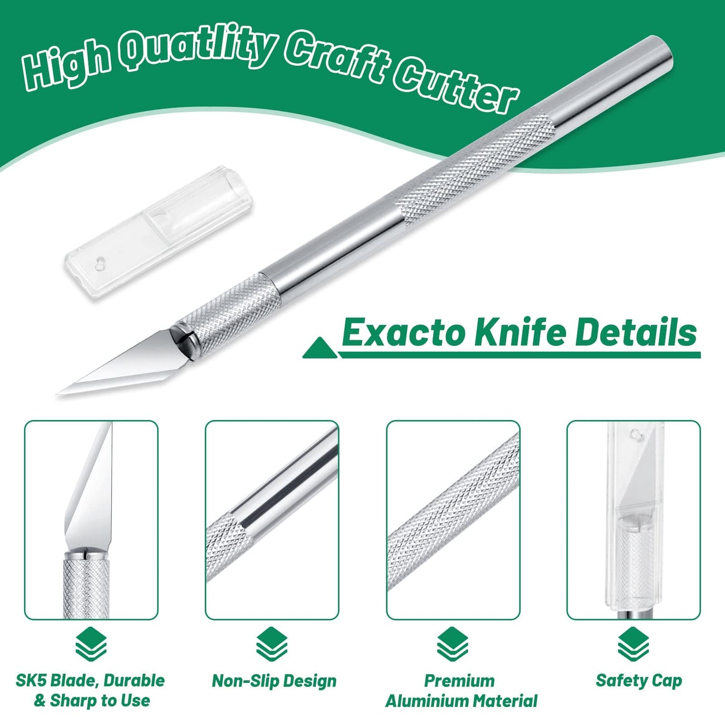 Anezus Exacto Knife with Hobby Mat for Crafts, Self Healing Cutting Mat Hobby Knife with 30 PCS Exacto Blades Precision Knife for Art and Crafts Paper Scrapbooking Stencil (Black)