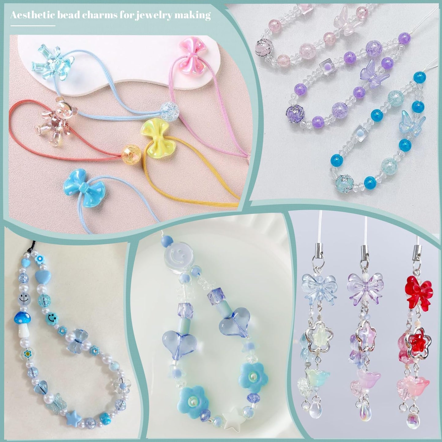 TINKRSTUFF Assorted 180-240PCS Acrylic Beads for Bracelet Making, Bow Butterfly Candy Heart Gummy Bear Kawaii Aesthetic Bracelet Charms,Cute Beads for Jewelry Making DIY Necklace Keychain Phone Charm