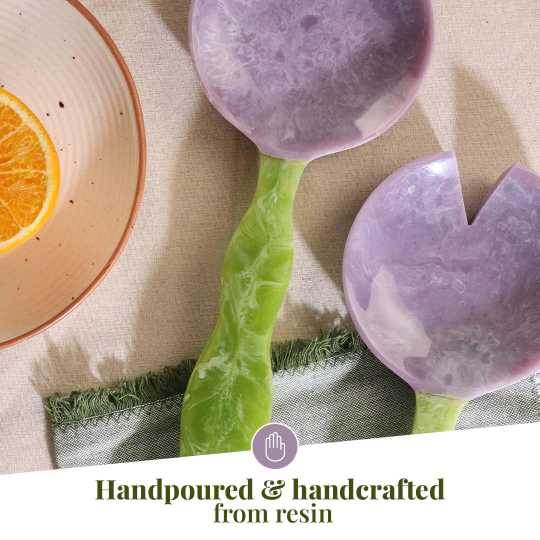 Lavender & Sage Resin Salad Servers | Set of 2 (12") Resin Serving Spoons for Salad & Serving | Durable, Stardy Kitchen Essentials | Kitchen Décor, Housewarming Gifts, Valentine Gift