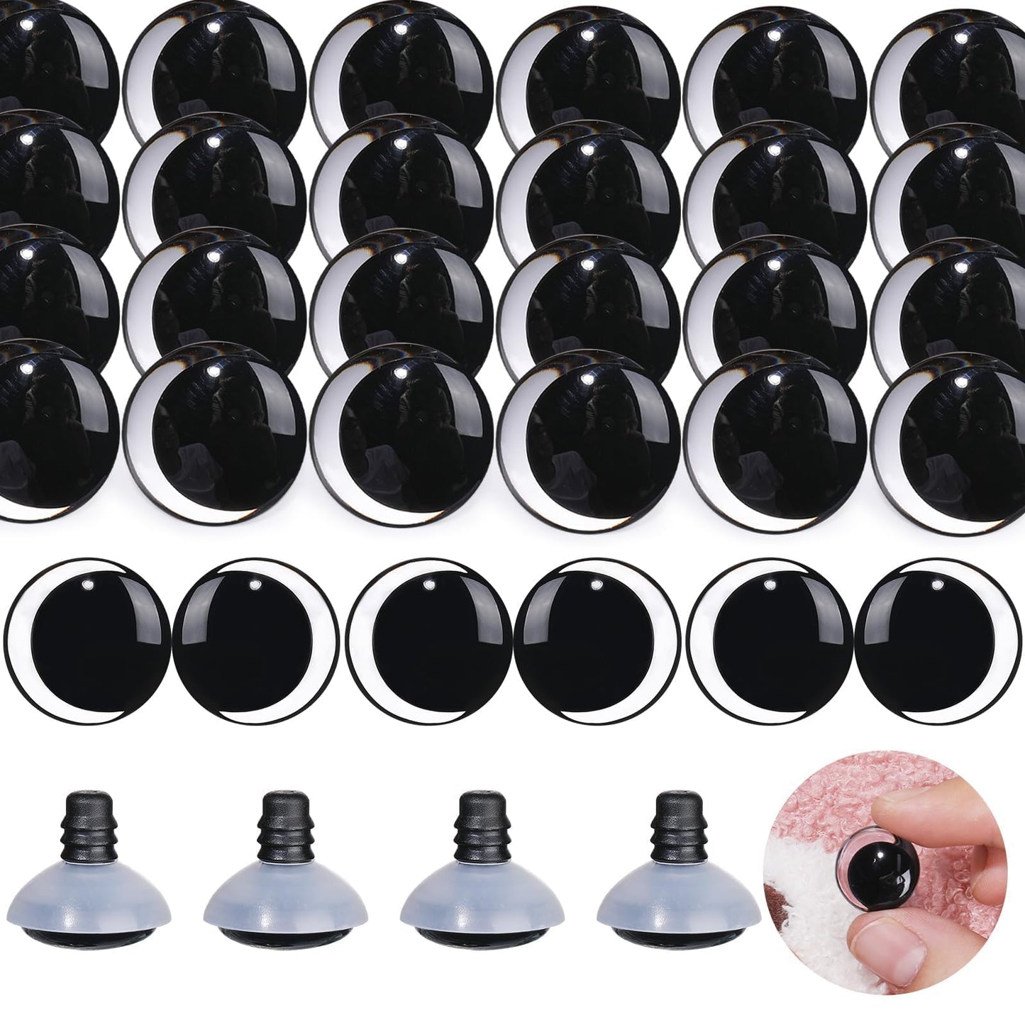 MUCUNNIA 100PCS 20mm Moon Safety Eyes for Crocheting with Washers Clear Safety Eyes for Amigurumi 3D Moon Crochet Eyes Doll Eyes for Animals Teddy Bear Crochet Toy Christmas Decorations