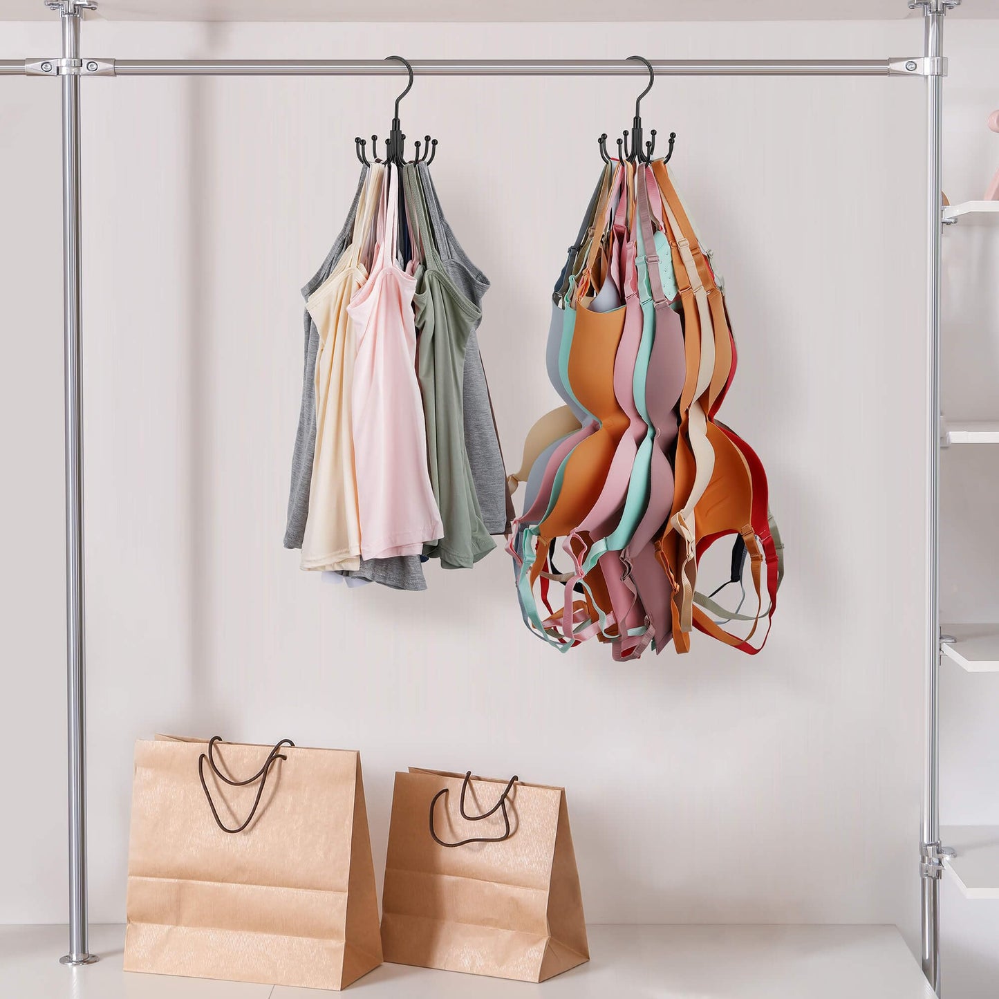 ZEDODIER Tank Top Hanger, Rotatable Bra Organzier for Closet, Max 24 Storage Capacity Sport Bras Holder, Metal Space Saving Closet Organizers and Storage, Black