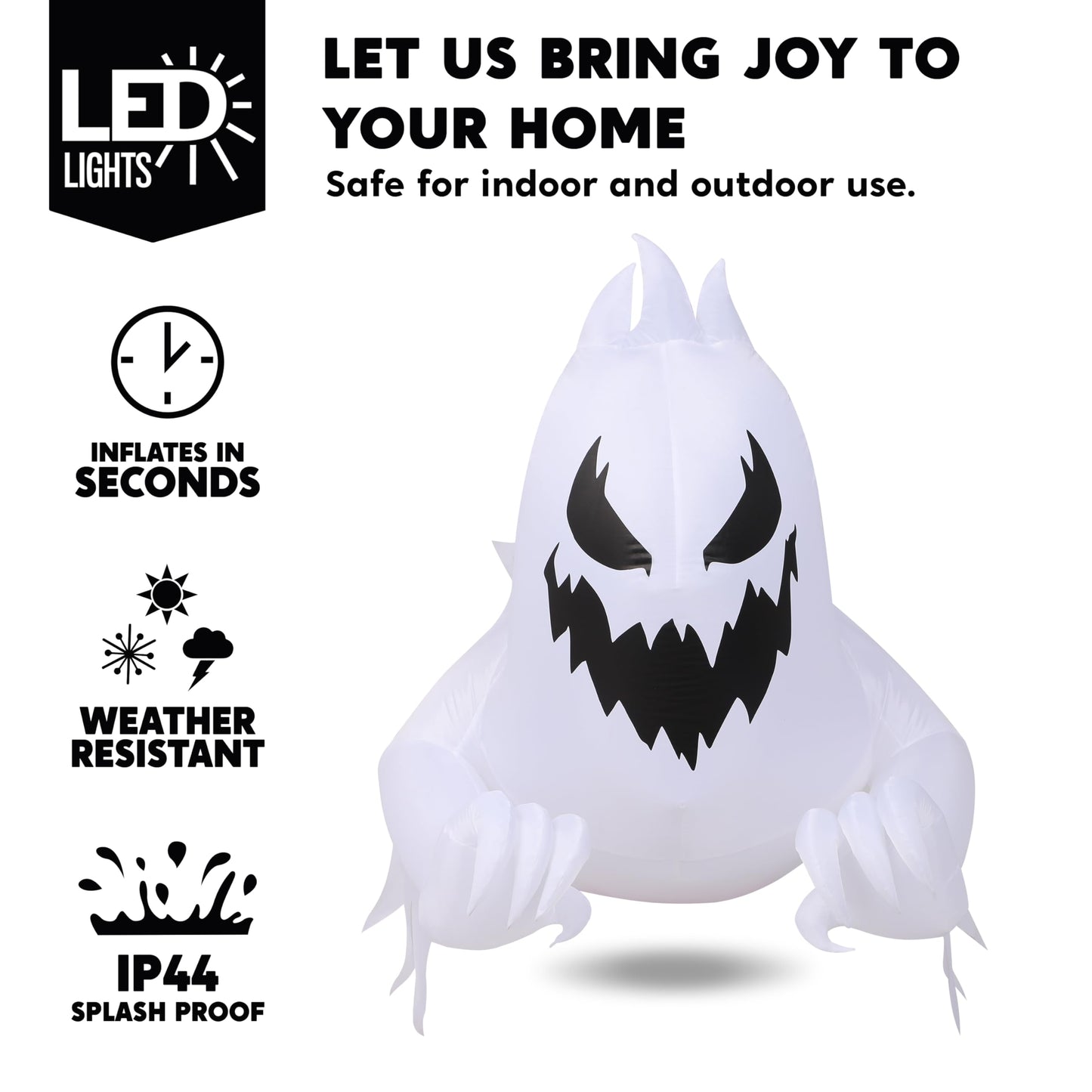 Joiedomi 4.5 FT Halloween Inflatable Scary Ghost Outdoor Decoration, Inflatable Window Breaker Decoration with Rotating Purple LEDs, Blow Up Ghost Halloween Window Decor for Party Garden Yard Decor