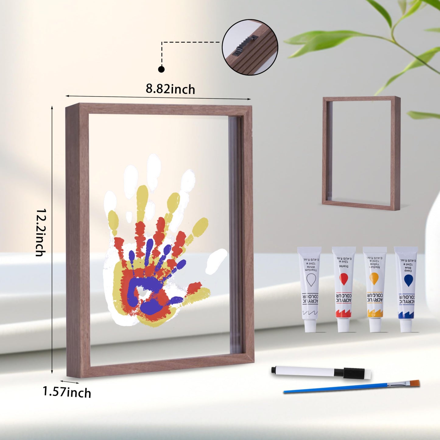 CHERRY CHEERS Family Handprint Kit, DIY Craft Keepsake Wooden Frame, Endless Gift Set, Non-Toxic Paints, Transparent Sheets (Brown)