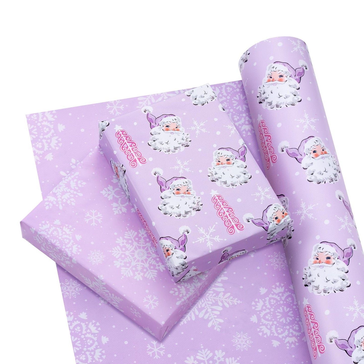 WRAPAHOLIC 30 Inch Jumbo Reversible Christmas Wrapping Paper - 30 Inch x 33 Feet - Purple Santa Claus and Snowflake with Embossed for Christmas, Holiday, Party Celebration