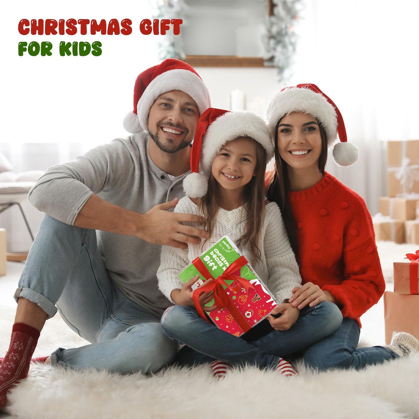 Christmas Beads for Bracelets, 500Pcs Pony Beads Kit with Christmas Tree Snowflake Charms Xmas Party Decor Red Green Assorted Beads Gifts for Girls Kids DIY Jewelry Making Crafts Stocking Stuffers