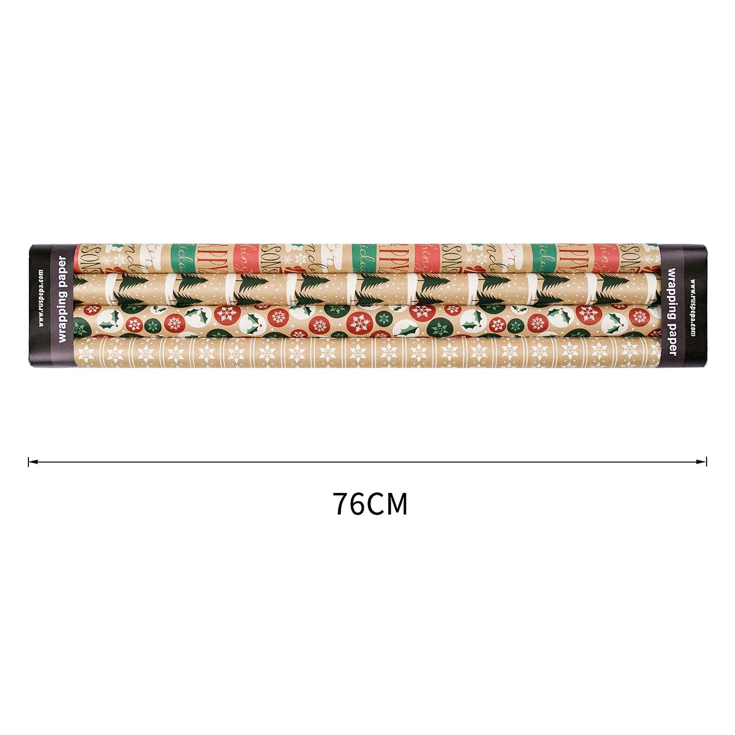 Christmas Wrapping Paper, Kraft Paper - Christmas Tree, Snowflake and Seasonal Brocade Style Designs - 4 Rolls - 30 inches x 10 feet per Roll