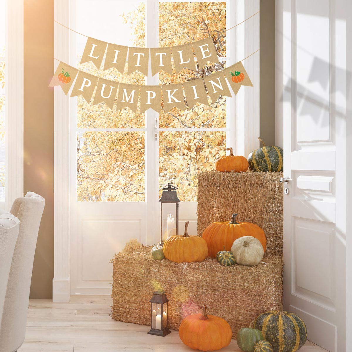 Jute Burlap Little Pumpkin Banner Fall Baby Shower Gender Reveal Birthday Party Garland Decoration