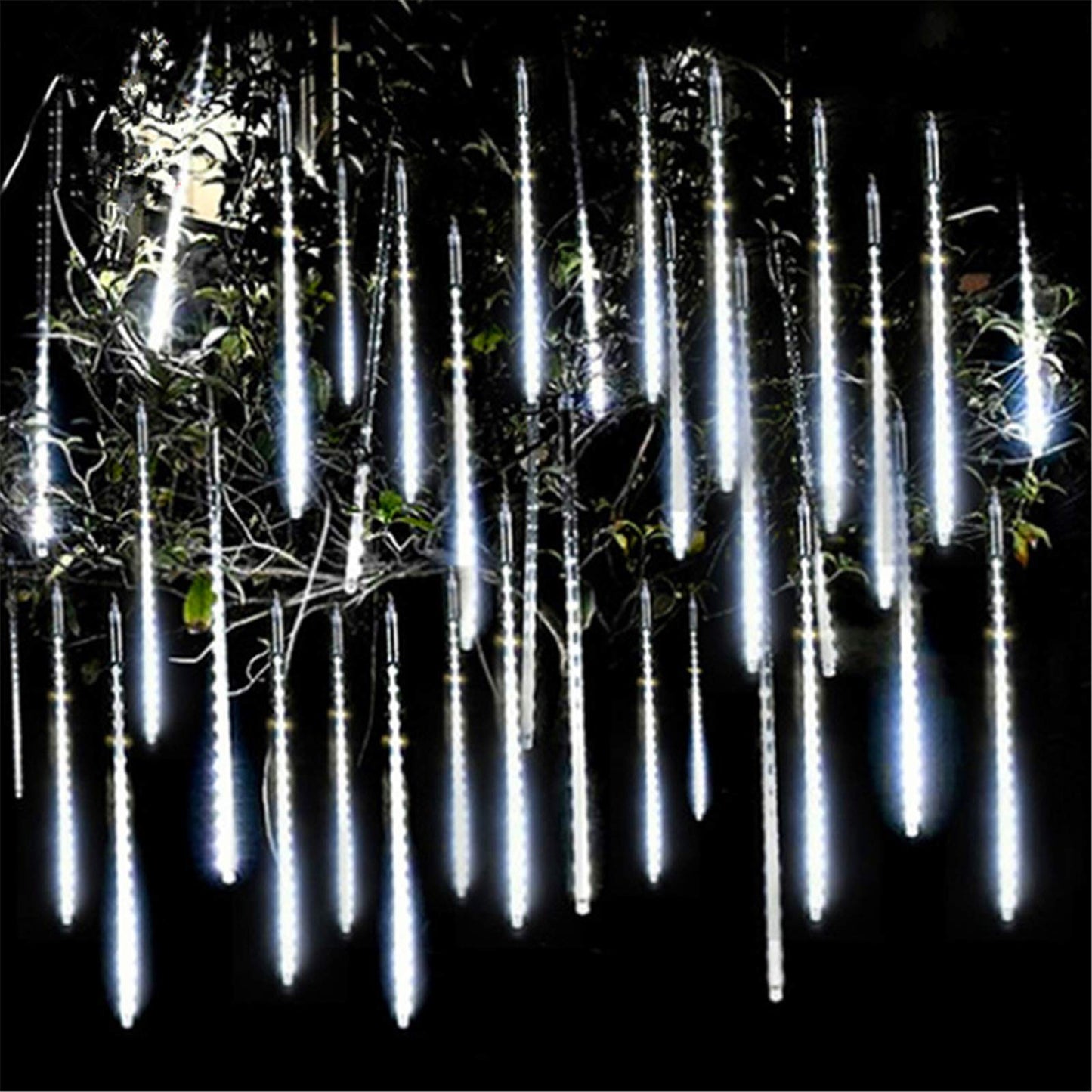 Twinkle Star Meteor Shower Lights Outdoor, 288 LED 8 Tubes Icicle Lights for Outside, Snow Falling Christmas Lights Outdoor, Raindrop Lights, Wedding Party Tree Holiday Xmas Decoration, White