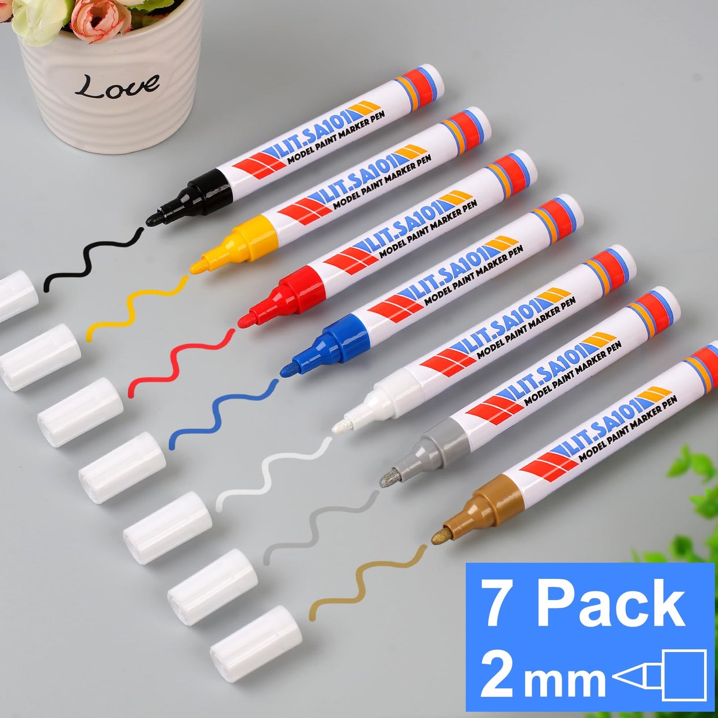 7 Pack Color Paint Pen, Oil Based Paint Marker, Medium Tip Permanent Paint Markers, Quick Dry Waterproof Paint Pens for Wood Crafts, Rock, Ceramic, Tire, Glass, Fabric, Metal, Canvas