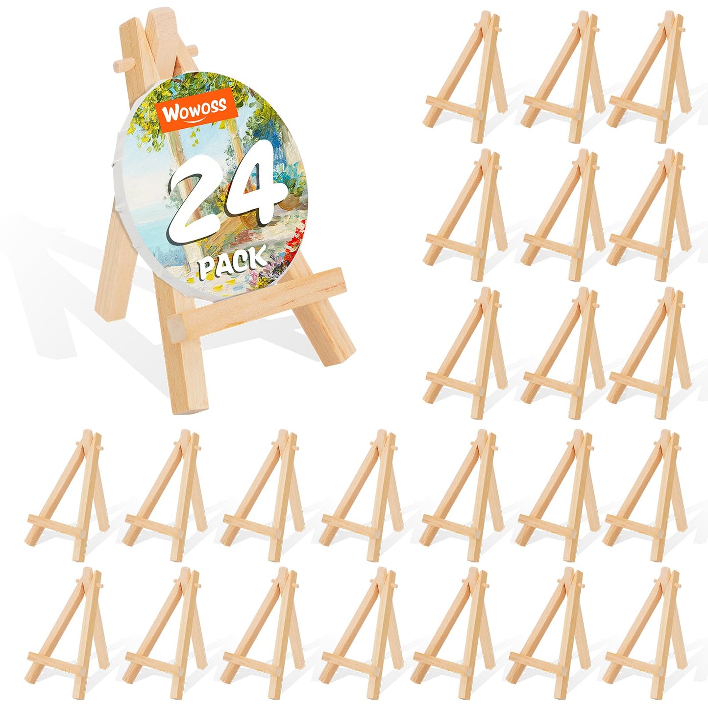5" Mini Wood Display Easel 24 Pack, Natural Wooden Small Easel Stand for Signs, Small Canvases, Table Display, Pictures, Photos, Wedding Place Cards, Crafts and Other Smaller Projects