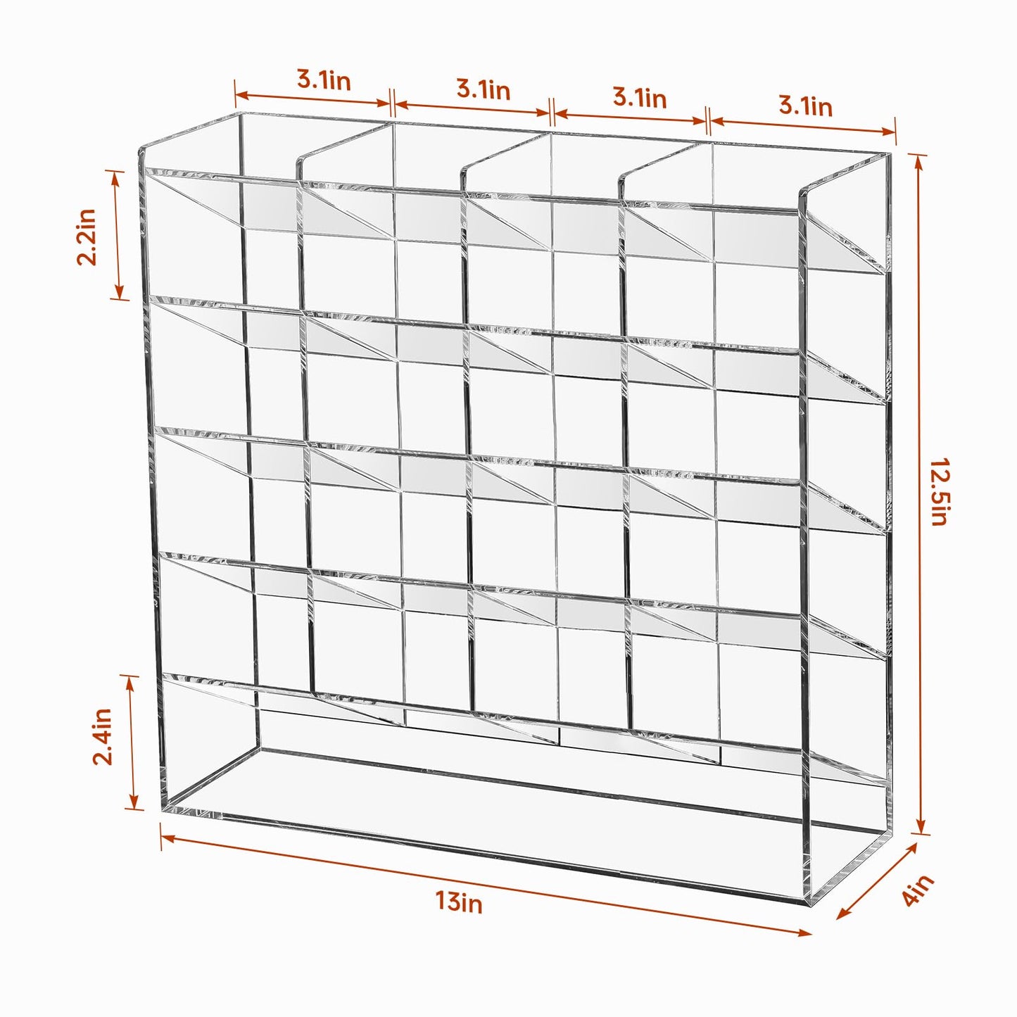 BEYGORM Acrylic Vertical Marker Organizer for 250 Markers with 21 Compartments, Clear Angled Pen & Pencil Holder, Large Desk Stationery & Art Supply Storage for Office & School (13 x 12.5 x 4 Inch)