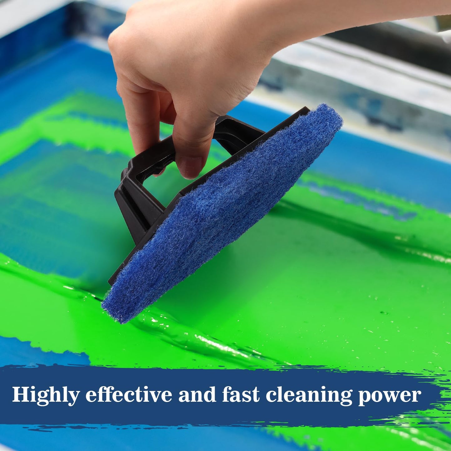 3 Pack Screen Printing Scrub Pad, Blue Scrub Cleaner Brush with Handle, Silkscreen Ink Remover for Reclaiming Mesh Frames