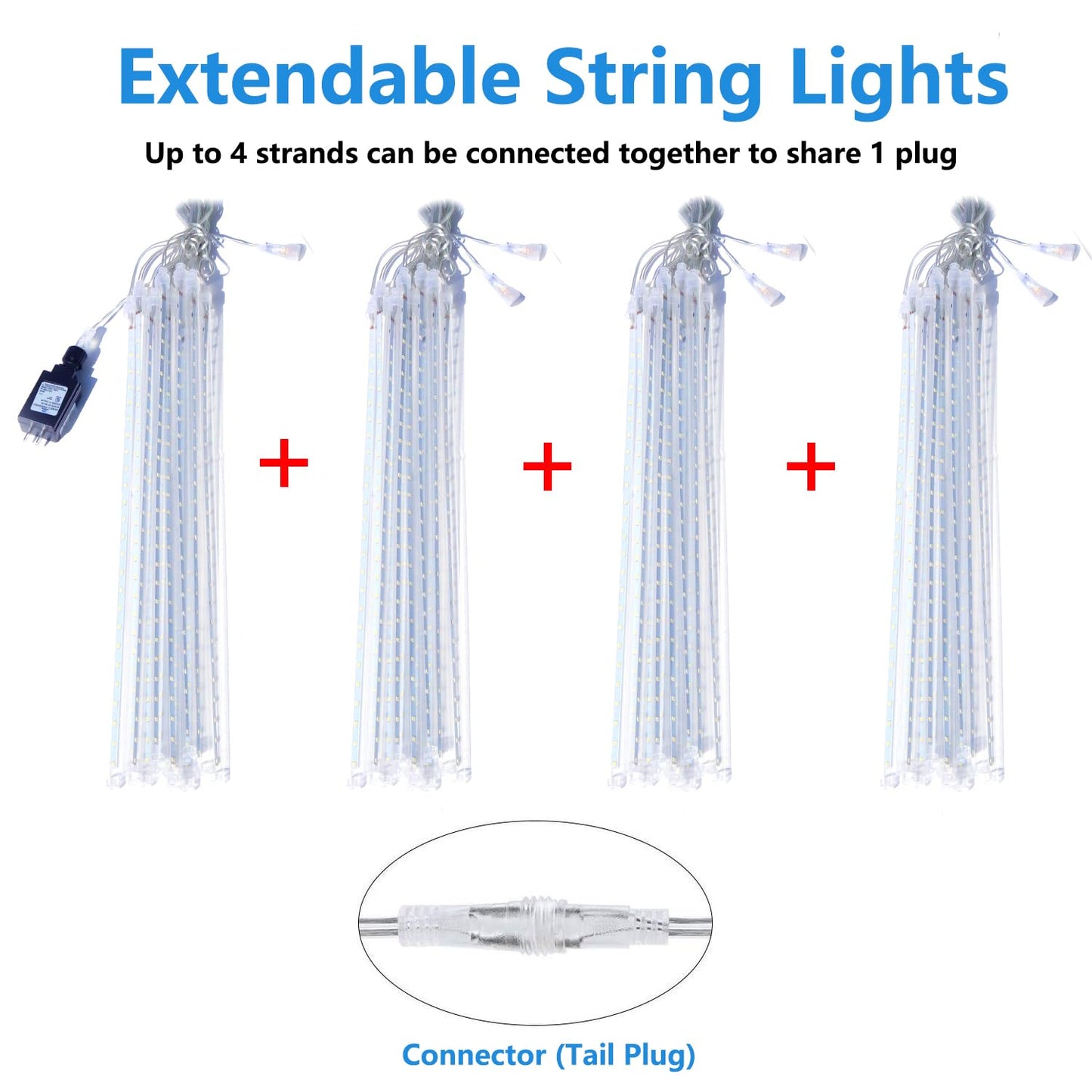 Aluan Christmas Lights Outdoor Meteor Shower Lights White 16 Inch 10 Tubes 360 LED Falling Rain Lights Waterproof Snowfall Dripping Icicle Lights for Xmas Tree Holiday Decoration Yard Porch Patio