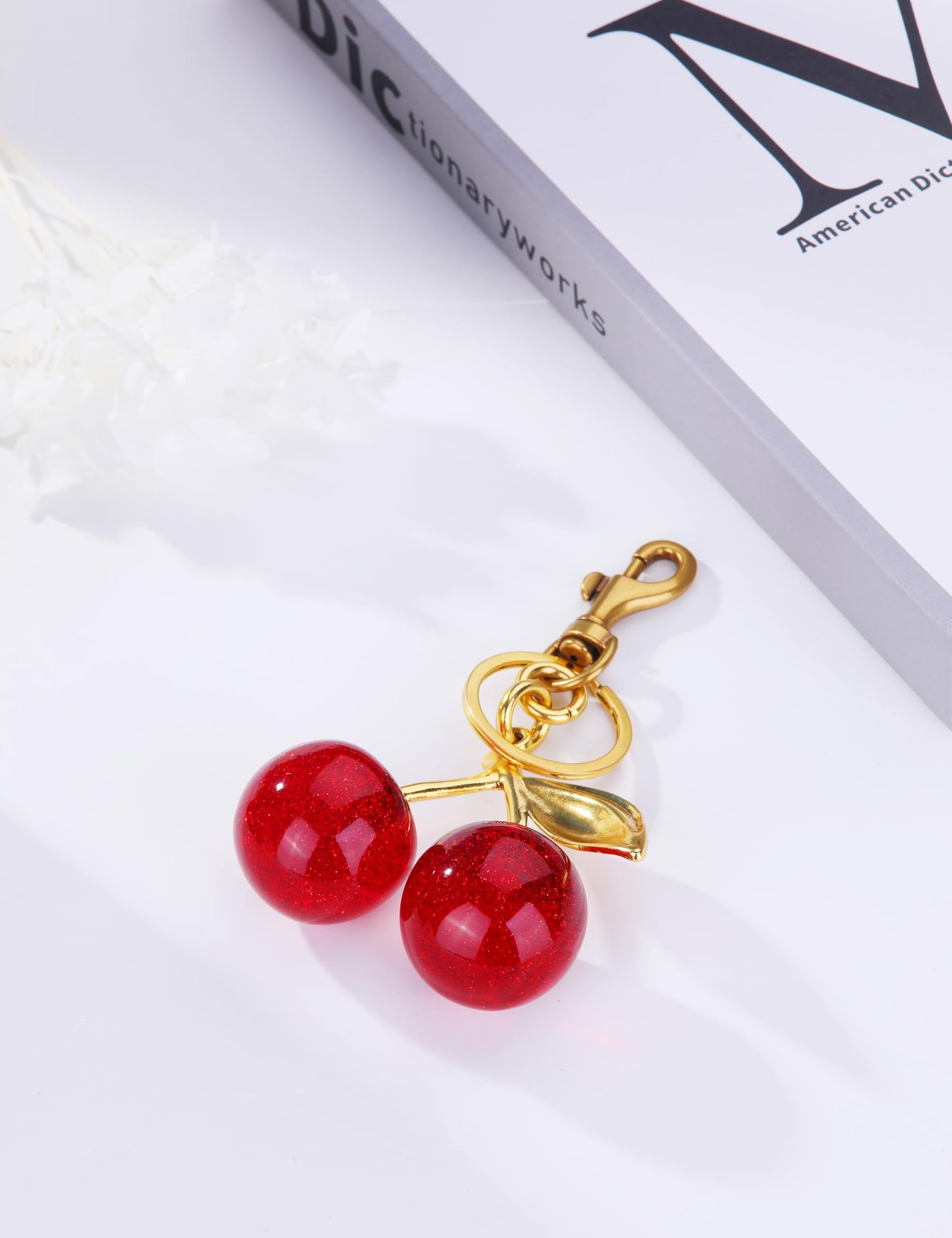 OVRUNS Cherry Bag Charm Cute Cherry Accessories Sparkling Purse Keychian Charms for Women