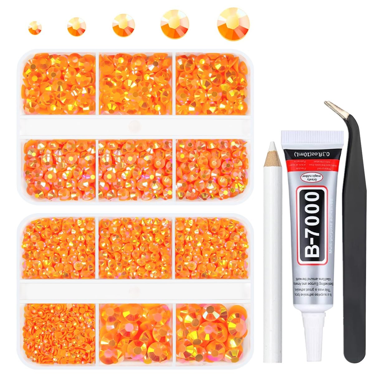 qiipii Neon Orange AB Resin Flatback Rhinestones Fluorescent Orange Flatback Jelly Stones 2mm 3mm 4mm 5mm 6mm Gems Diamonds for Nails Face Eyes Makeup Tumblers Mugs Bottles Crafts Clothes Shoes Phones