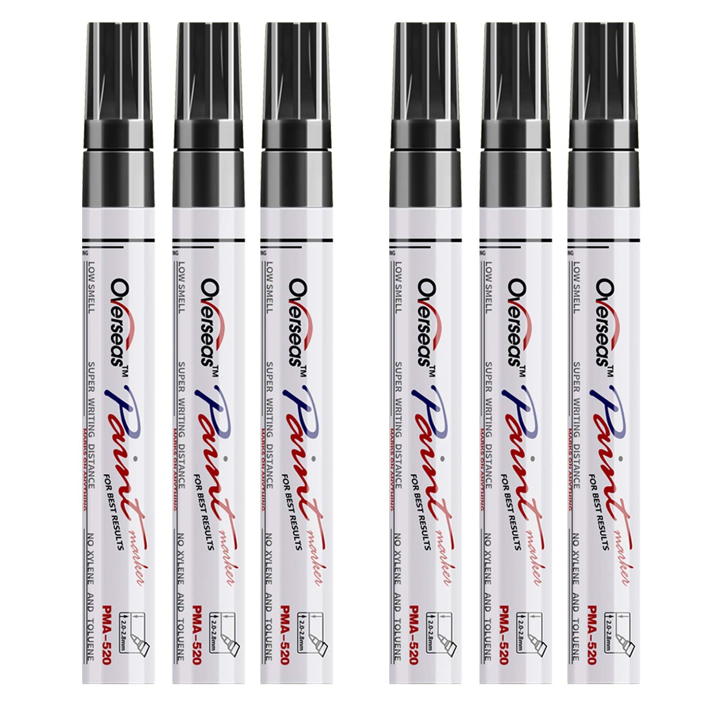 Black Paint Markers Pens - Single color 6 Pack Permanent Oil Based Paint Pen, Medium Tip, Quick Dry and Waterproof Marker for Rock, Wood, Fabric, Plastic, Canvas, Glass, Mugs, Canvas, Glass