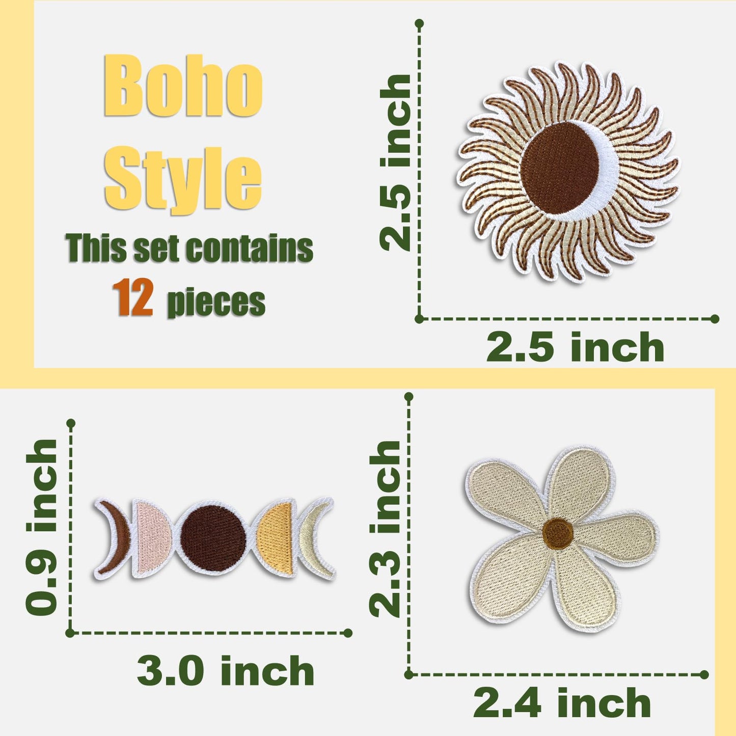 Boho Girly Iron On Patches, Cute Embroidery Applique Patch, DIY Decorative Heat Press Patches for Jeans Jackets Clothing Backpacks Hats (Boho2 12 Pcs)