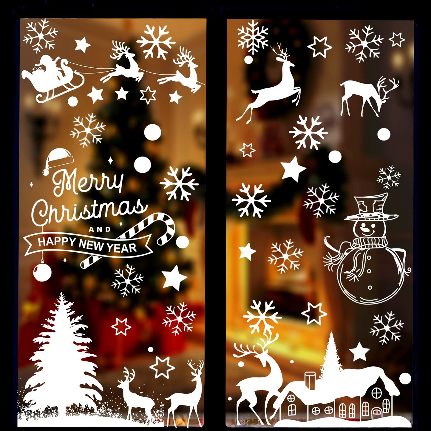9 Sheets Christmas Window Clings - Tree Snowman Snowflakes Reindeer Decals for Winter Glass Decoration