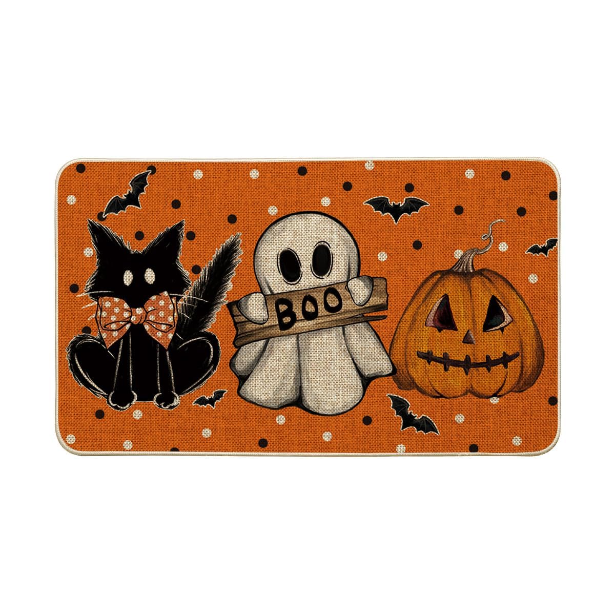 Artoid Mode Orange Cat Jack-O'-Lantern Ghost Pumpkins Halloween Doormat, Seasonal Low-Profile Floor Switch Mat for Indoor Outdoor 17x29 Inch