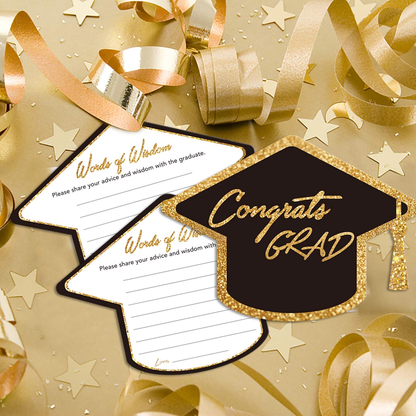 Yuzi-n Graduation Advice Cards for The Graduate (50 Pack), High School or College Graduation Party Games Decorations Supplies, Well Wishes Card for Graduates, Advice For The Graduate Cards (Black)