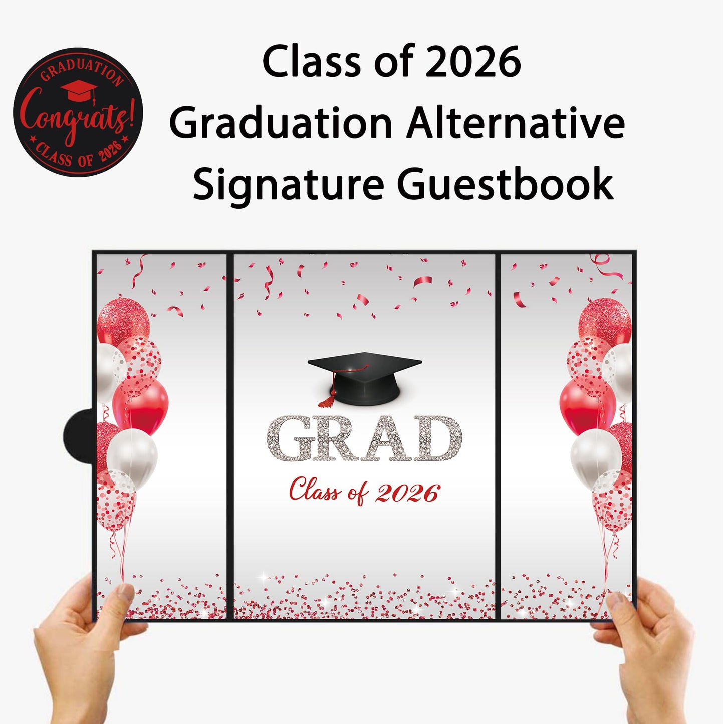 DARUNAXY Black and Red Graduation Party Decorations, Red Class of 2026 Congratulations Graduates Alternative Signature Guest Book for Men Happy Graduation Gifts Congrats Grad Party Signing Card Board