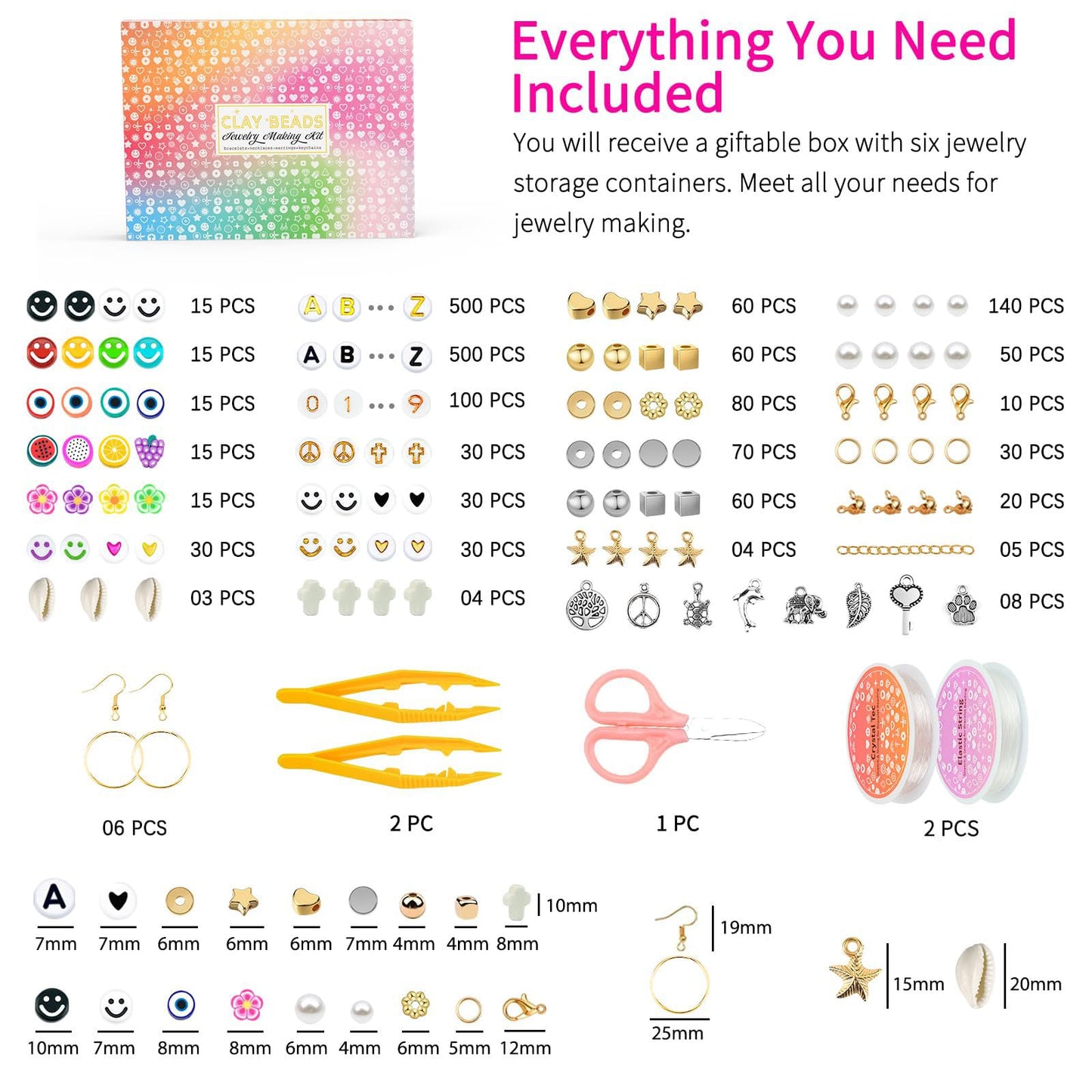 Friendship Bracelet Making Kit 96 Colors, 900pcs Letter Beads, 100pcs Number Beads, Gold Silver Spacer Beads Charms Clay Beads for Concert Friendship Bracelets Jewelry Polymer Heishi Beads