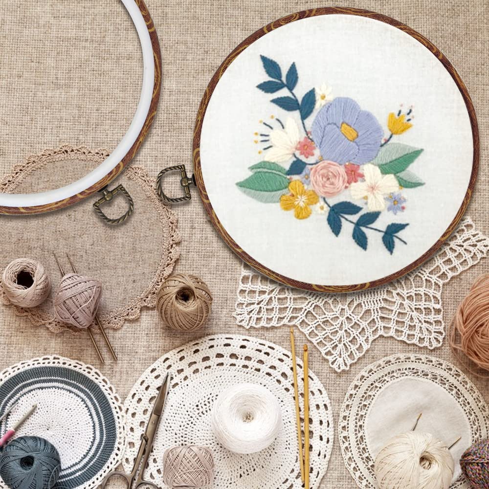 5 Pieces 8 Inch Round Embroidery Hoops, Imitated Wood Embroidery Hoop Frames for Display, Durable Cross Stitch Hoop for Hand Embroidery, Fabric Painting & Home Decorations