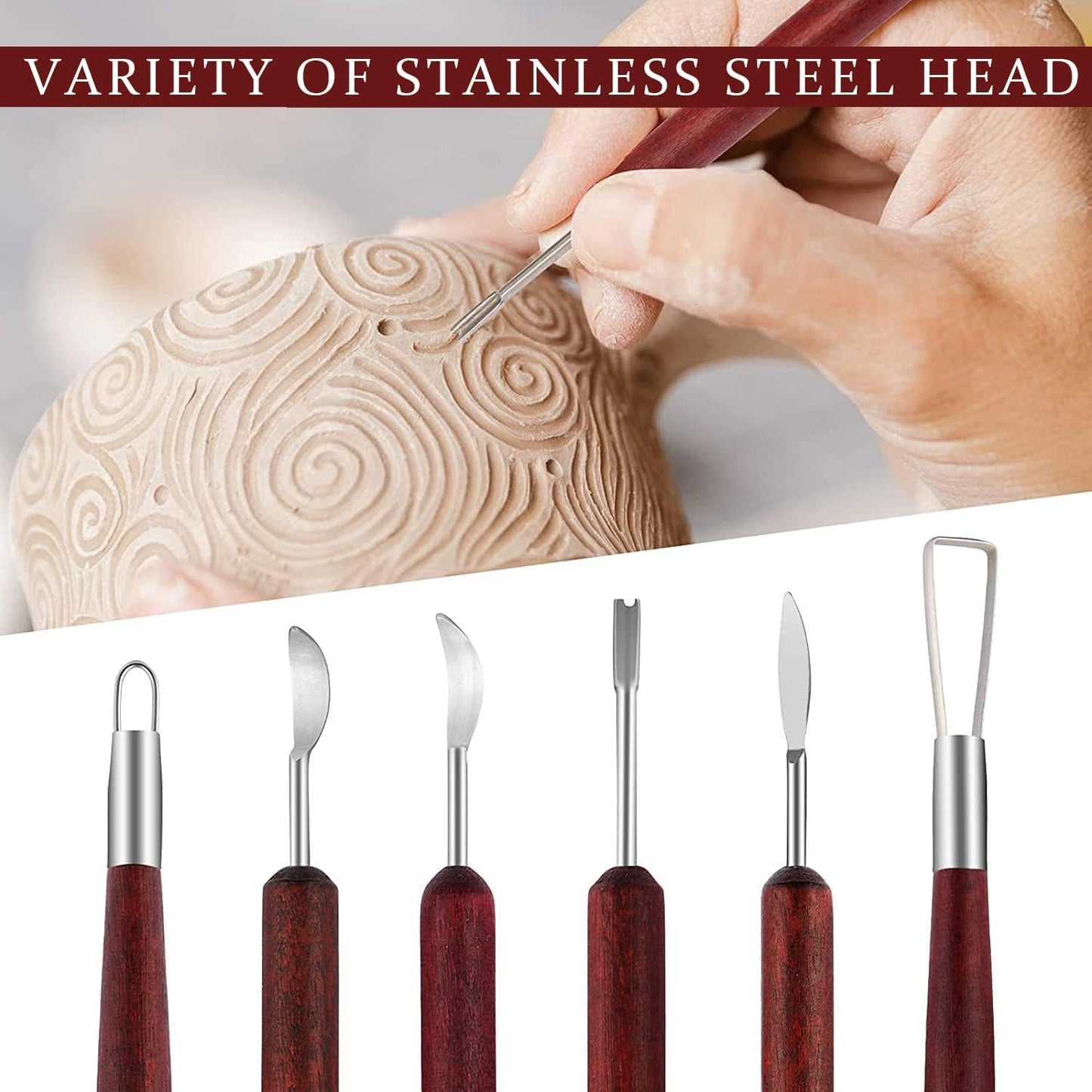 6PCS Clay Sculpting Tools Kit - Easy to Use Double-Ended Polymer & Pottery Carving Set with Comfortable Wood Grip - Ideal Tools for Clay Sculpey & Modeling Clay Ideal for Kids and Adults