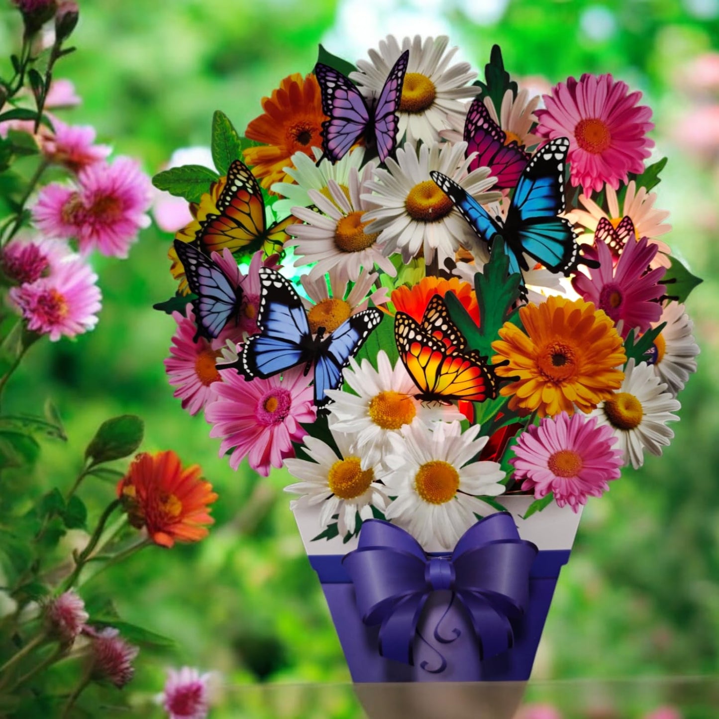 APOTODITO Butterfly Cards with Music and Light, Flower Bouquet Card, Mothers Day Cards, Mothers Day Gifts for Mom, Women, Wife, Sister (daisy and butterfly)
