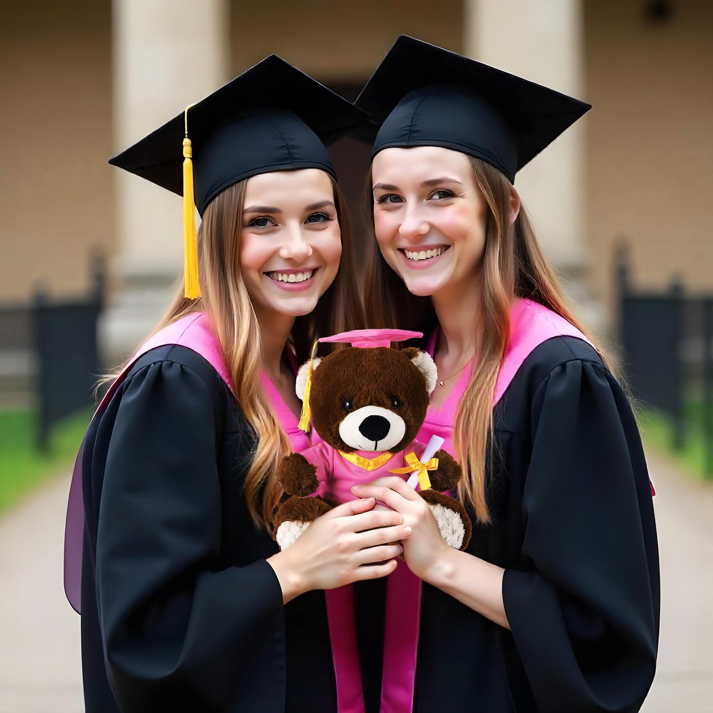 ZJoey Bear with Graduation Cap Toys Class of 2026 Plush Stuffed Teddy Bear Animal Dog Cap and Gown with Greeting Card and Bag for Graduation Day Gift(Pink)