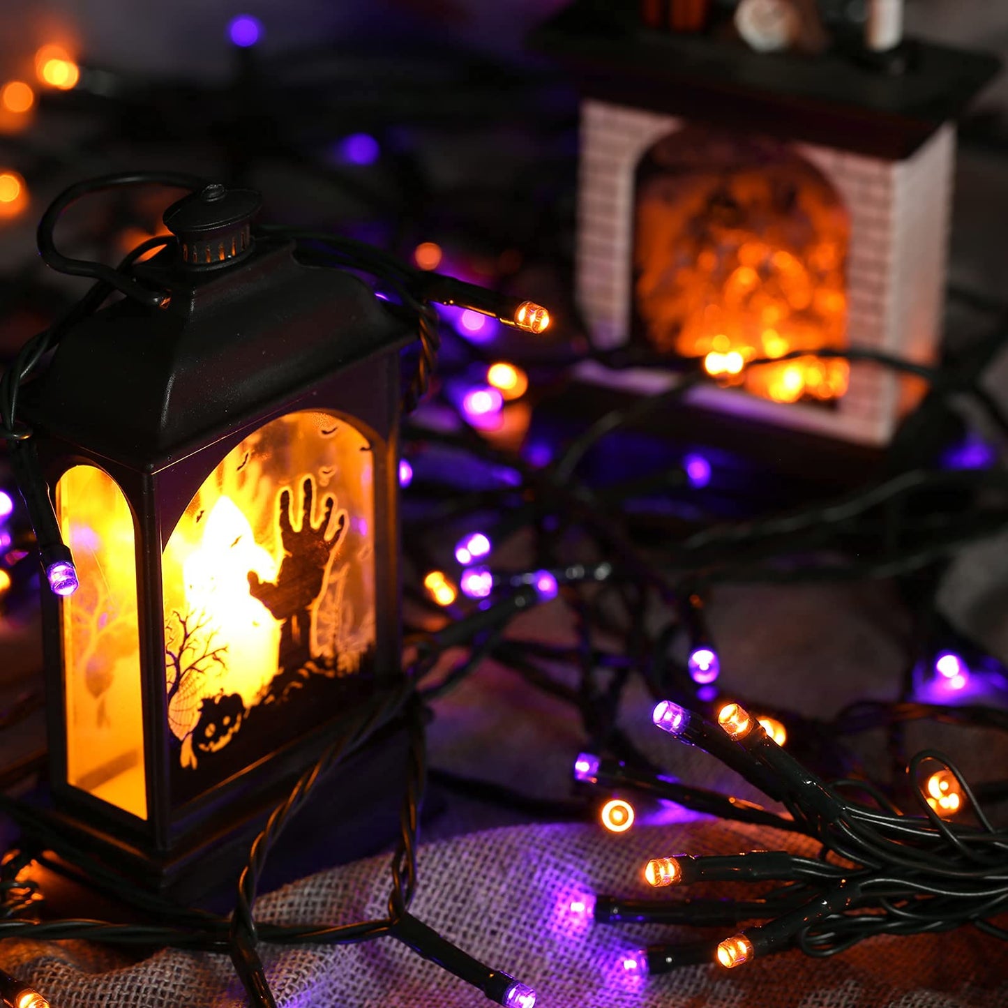 2 Pack Orange Purple Halloween Solar String Lights Total 144 FT 400 LED 8 Modes Waterproof Solar Halloween Lights Outdoor for Halloween Decorations