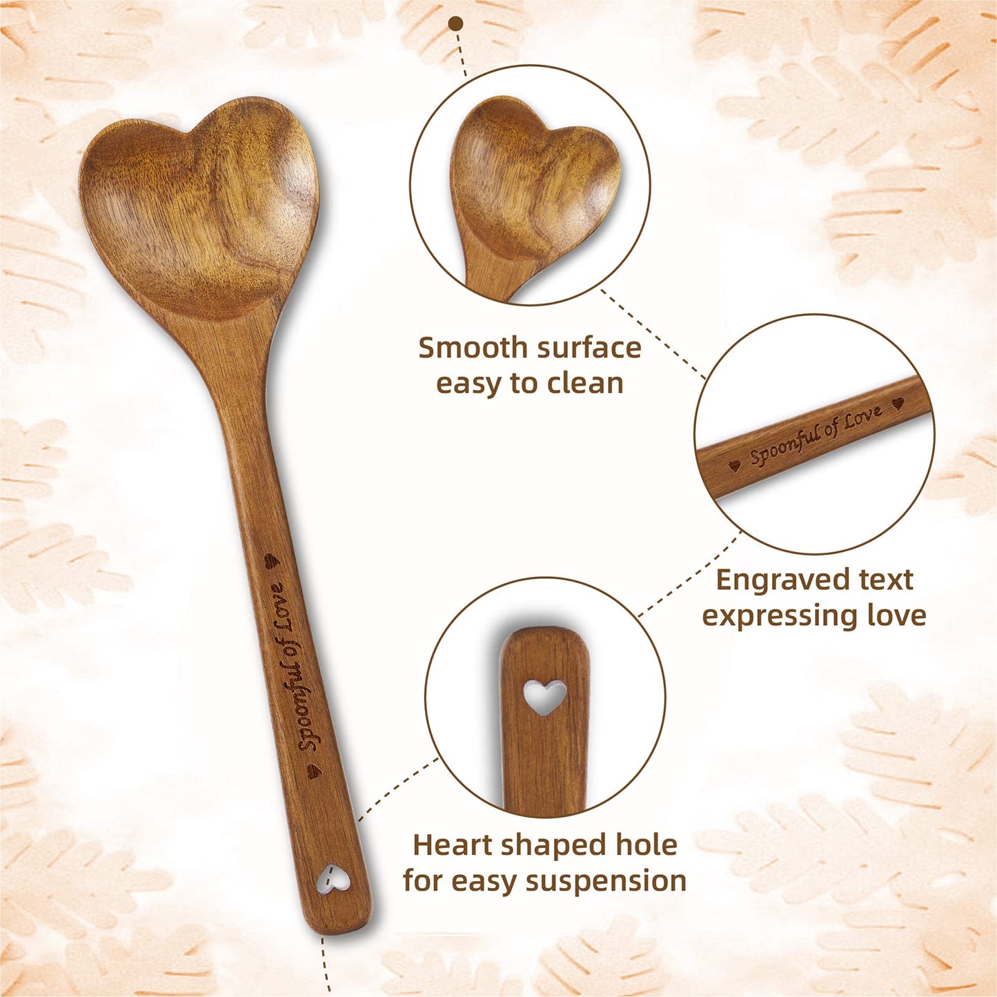 Wooden Heart Spoons - Heart Shaped Wooden Spoon Kitchenware for Cooking with Love, Unique Mother's Day Gifts for Cooks Hostesses Mom Grandma Wife Weddings House Warming Kitchen Accessories (1 PC)