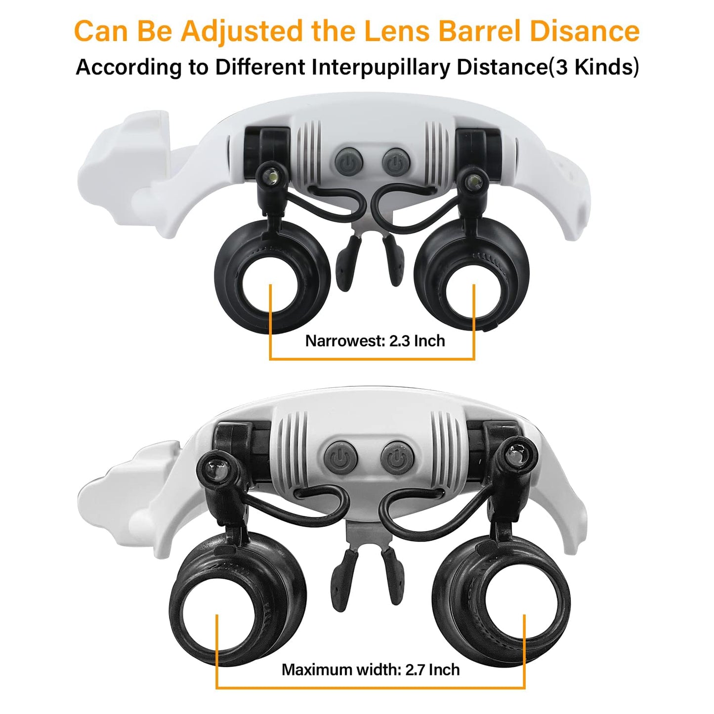 Hands Free Head Magnifying Glasses, Magnifier with Light, 1X, 2X, 3X, 5X, 6X, 8X, Ideal for Jewelry, Eyelash Extensions, Soldering, Craft, Cross Stitch