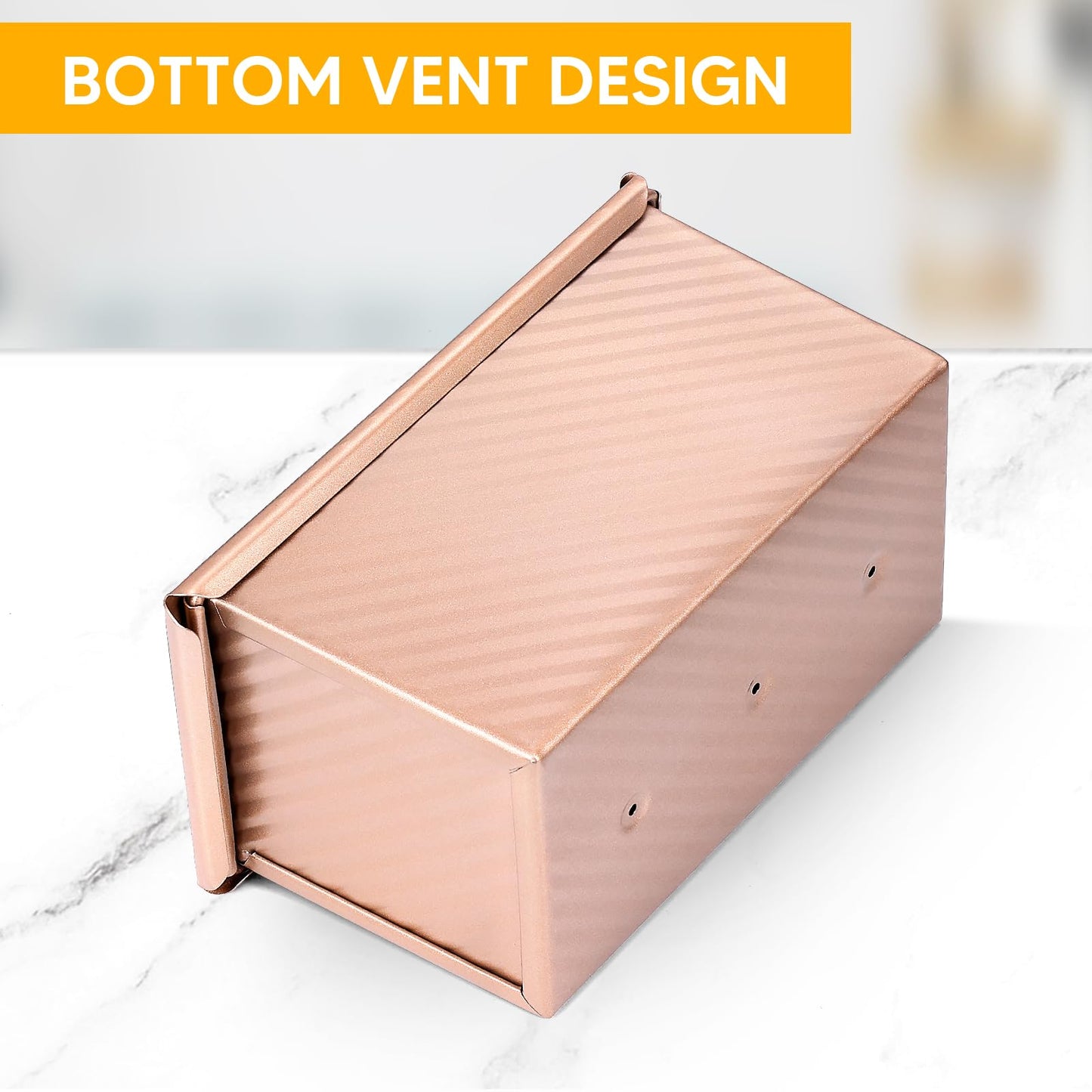 MOJIEZUO 2PCS Pullman Loaf Pan with Lid, 1 lb & 0.5 lb Dough Capacity Non-Stick Bakeware for Baking Bread, Carbon Steel Corrugated Bread Toast Box with Cover for Homemade Sandwich Bread, Rose Gold